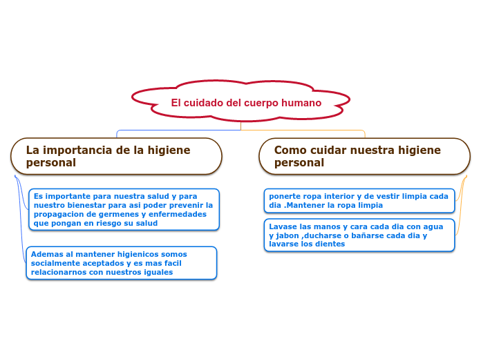 El cuidado del cuerpo humano mind map